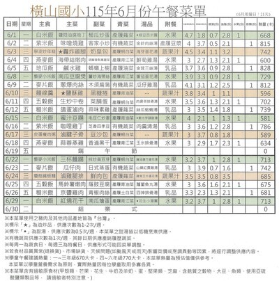 115年6月份午餐菜單